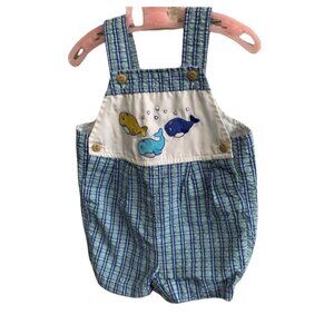 Vintage Nautical Whale Seersucker Romper Shortall 6-9 Months